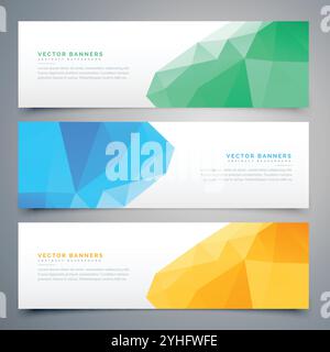 abstract low poly colorful banners and headers set Stock Vector