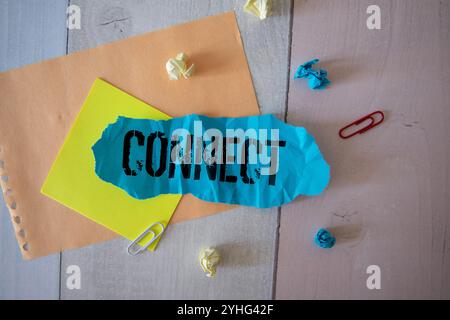 Word CONNECT. White lightbox with letters on pink background Stock Photo