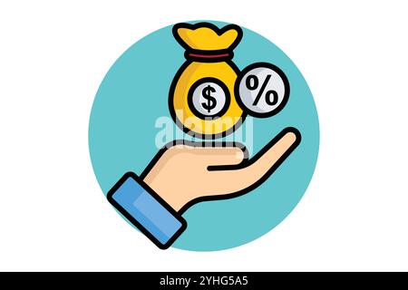 Interest icon. colored outline icon style. hand with money bag and discount. icon related to motivation. success elements vector illustration Stock Vector