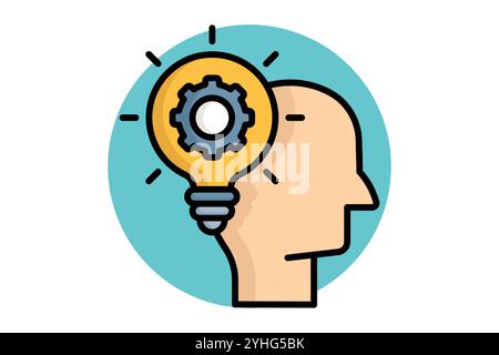 Skills icon. colored outline icon style. head with light bulb and gear. icon related to motivation. success elements vector illustration Stock Vector