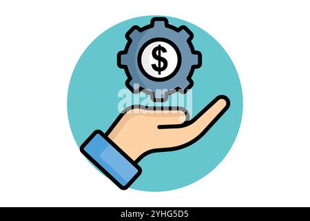 Compensation icon. colored outline icon style. hand with gear and dollar. icon related to motivation. success elements vector illustration Stock Vector