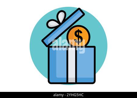 Incentive icon. colored outline icon style. gift box with dollar. icon related to motivation. success elements vector illustration Stock Vector