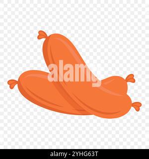 Vector Cartoon Illustration of Two Sausages. Flat Colored Food Design of Tasty Meat Snack, Barbecue Sausages. Grilled Sausage Art. Hot Dog Ingredient Stock Vector