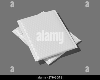 Stacked White Blank Bubble Envelope Mockup for Postal Mailing Bag Stock Photo