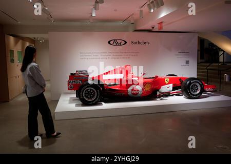 New York, United States. 11th Nov, 2024. 2006 Ferrari 248 F1 driven by Michael Schumacher to five Grand Prix victories is on display when Sotheby's hosts a media preview for the New York Marquee Sales on Monday, November 11, 2024 in New York City. Photo by John Angelillo/UPI Credit: UPI/Alamy Live News Stock Photo