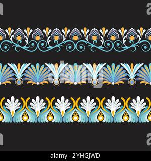 Set of three symmetrical hand painted dotted mandala lace borders for decorations, fabric prints, invitation or greeting cards, and other prints. Stock Vector