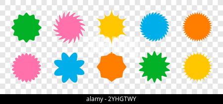 Starburst price. Sale symbol. Trendy Y2K style. Simple colored icons for promotion design. Set of Retro Vector illustrations on transparent background Stock Vector