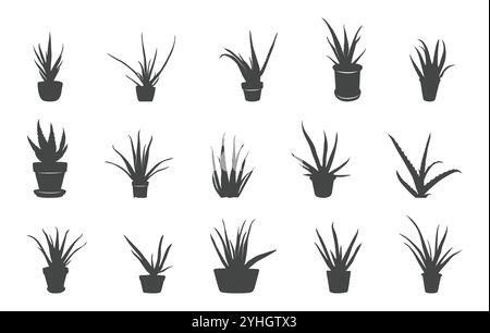 Aloe vera silhouette, Aloe vera svg, Aloe plant silhouette, Aloe plant svg, aloe vera tree svg, Aloe vera vector set Stock Vector