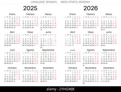 2025 vertical spanish calendars. Printable vector illustration for ...