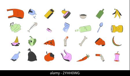 Rubbish waste management 2D cartoon objects set Stock Vector