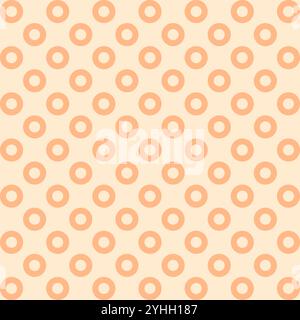 Seamless abstract vector pattern featuring peach fuzz dots, geometric shapes, and trendy polka dot ornaments. The design combines circles and grid ele Stock Vector