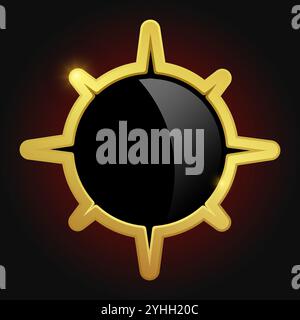 Black shield with glossy bright golden frame isolated on red background. VIP luxury logo design element. Vector clipart illustration. Stock Vector