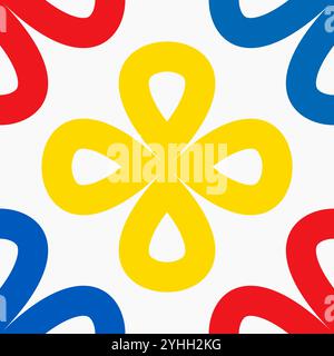 Seamless linear pattern of colorful floral shapes on a white background. Abstract design with vibrant aesthetics. Ideal for fashion, textiles, home de Stock Vector