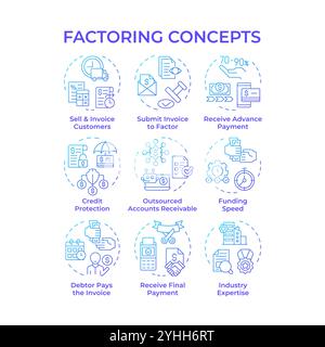 Factoring blue gradient concept icons Stock Vector