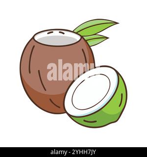 simple vector illustration of a coconut, in a simple and clean style, suitable for food and health themes. fruits flat illustration. Stock Vector