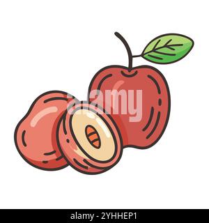 simple vector illustration of a jujube, in a simple and clean style, suitable for food and health themes. fruits flat illustration. Stock Vector