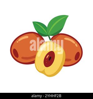 simple vector illustration of a jujube, in a simple and clean style, suitable for food and health themes. fruits flat illustration. Stock Vector
