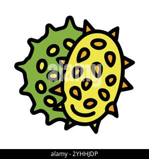 simple vector illustration of a kiwano  horned melon , in a simple and clean style, suitable for food and health themes. fruits flat illustration. Stock Vector