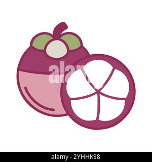 simple vector illustration of a mangosteen, in a simple and clean style, suitable for food and health themes. fruits flat illustration. Stock Vector