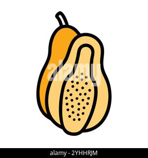 simple vector illustration of a papaya, in a simple and clean style, suitable for food and health themes. fruits flat illustration. Stock Vector