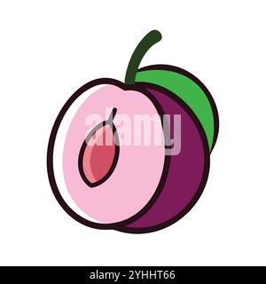 simple vector illustration of a plum, in a simple and clean style, suitable for food and health themes. fruits flat illustration. Stock Vector