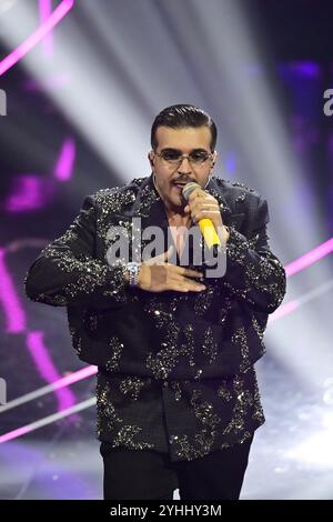 Sanremo, Italia. 10th Feb, 2024. Geolier performs at 74th edition of the SANREMO Italian Song Festival at the Ariston Theatre in Sanremo, northern Italy - Saturday, FEBRUARY 10, 2024. Entertainment. (Photo by Marco Alpozzi/Lapresse) Credit: LaPresse/Alamy Live News Stock Photo