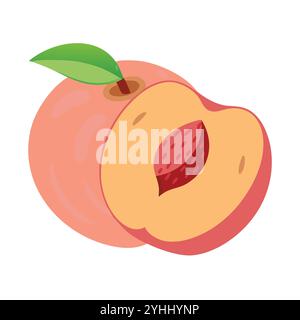 simple vector illustration of a peach, in a simple and clean style, suitable for food and health themes. fruits flat illustration. Stock Vector