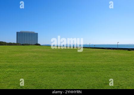 Meadow and hotel in the park Stock Photo