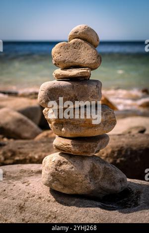 zen stones on the beach Stock Photo