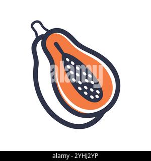 simple vector illustration of a papaya, in a simple and clean style, suitable for food and health themes. fruits flat illustration. Stock Vector