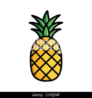 simple vector illustration of a pineapple, in a simple and clean style, suitable for food and health themes. fruits flat illustration. Stock Vector