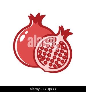 simple vector illustration of a pomegranate, in a simple and clean style, suitable for food and health themes. fruits flat illustration. Stock Vector