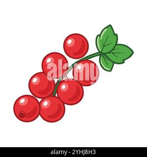 simple vector illustration of a redcurrant, in a simple and clean style, suitable for food and health themes. fruits flat illustration. Stock Vector