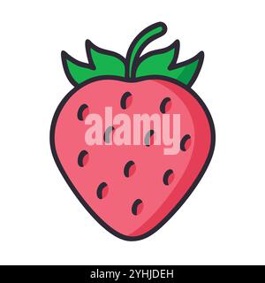 simple vector illustration of a strawberry, in a simple and clean style, suitable for food and health themes. fruits flat illustration. Stock Vector
