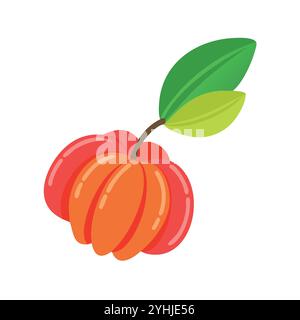 simple vector illustration of a surinam cherry, in a simple and clean style, suitable for food and health themes. fruits flat illustration. Stock Vector