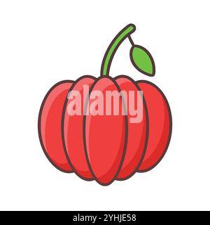 simple vector illustration of a surinam cherry, in a simple and clean style, suitable for food and health themes. fruits flat illustration. Stock Vector