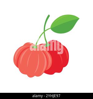 simple vector illustration of a surinam cherry, in a simple and clean style, suitable for food and health themes. fruits flat illustration. Stock Vector