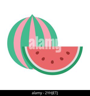 simple vector illustration of a watermelon, in a simple and clean style, suitable for food and health themes. fruits flat illustration. Stock Vector
