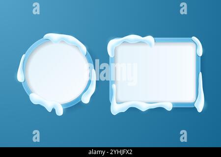 Round and square frames with snow. Vector illustration. Stock Vector