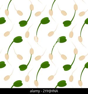 Sprouted grains with root and green sprouts Seamless Pattern in trendy minimalism. Healthy food fond. Isolated Vector illustration Wrapping, wallpaper or web, cards, banner, label, booklet, media post Stock Vector