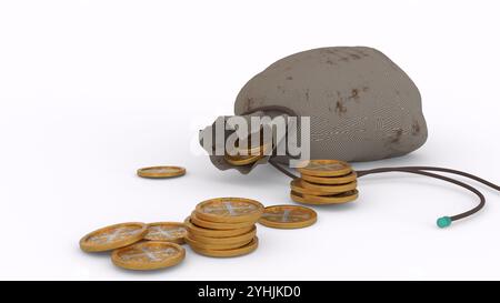 golden coins in pouch with white background Stock Photo