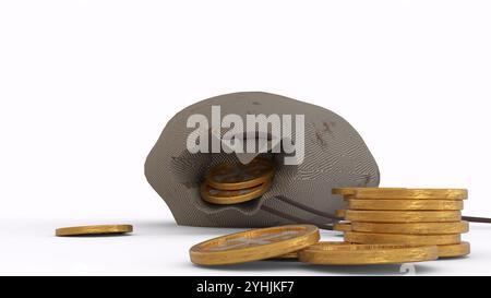 golden coins in pouch with white background Stock Photo