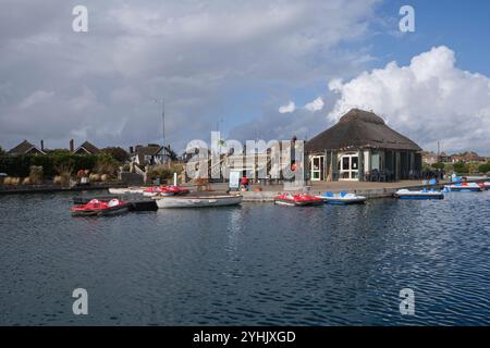 Island Cafe on the Boating Lake in the Venetian Waterways Great Yarmouth Norfolk Stock Photo