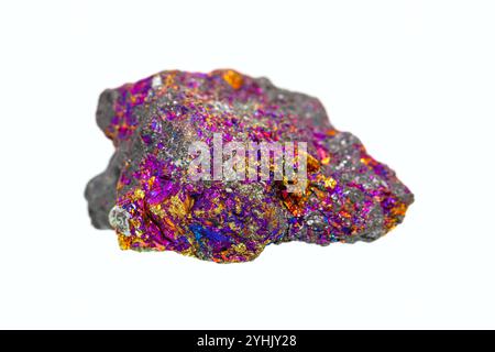 Closeup natural rough Bornite (Peacock ore) on white background, copper ore mineral Stock Photo