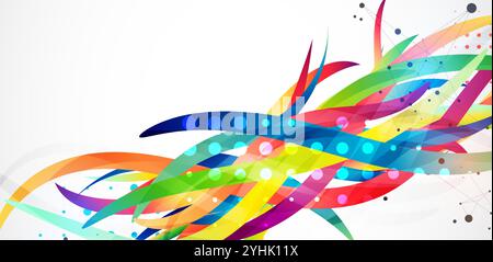 Abstract colored background on a gray gradient. Curves painted in bright colors, arbitrarily mixed with each other. Hand drawn vector. Stock Vector