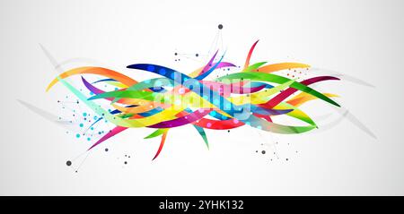 Abstract colored background on a gray gradient. Curves painted in bright colors, arbitrarily mixed with each other. Hand drawn vector. Stock Vector