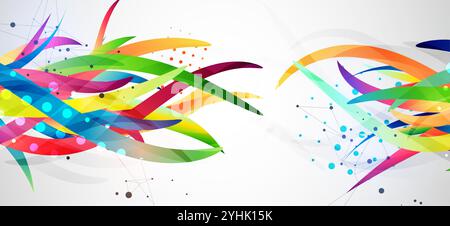 Abstract colored background on a gray gradient. Curves painted in bright colors, arbitrarily mixed with each other. Hand drawn vector. Stock Vector