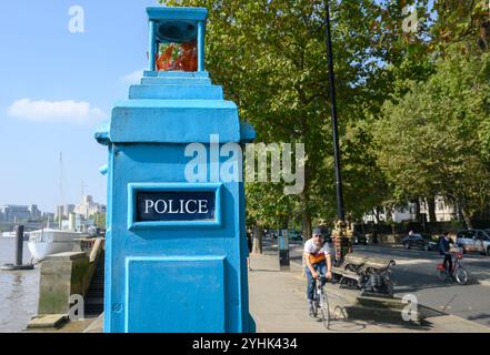 London, UK. 1920s Police telephone post on the Victoria Embankment - Grade II Listed Stock Photo