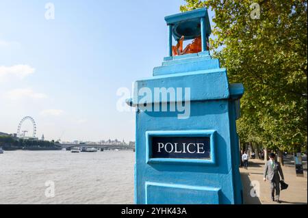 London, UK. 1920s Police telephone post on the Victoria Embankment - Grade II Listed Stock Photo