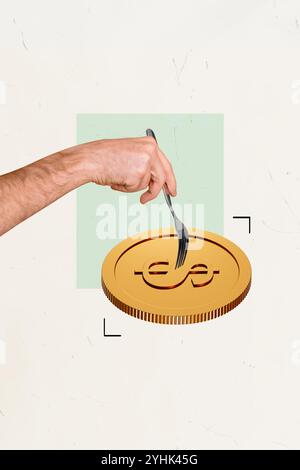 Image collage poster of rich wealthy trader man golden coin financial growth stability concept isolated on drawing white background Stock Photo